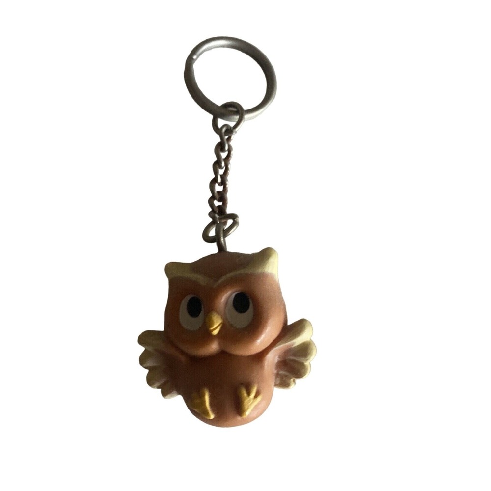 Hallmark Keychain Brown 1983 Vintage Owl Figural Rubber Retro Collectible 80s